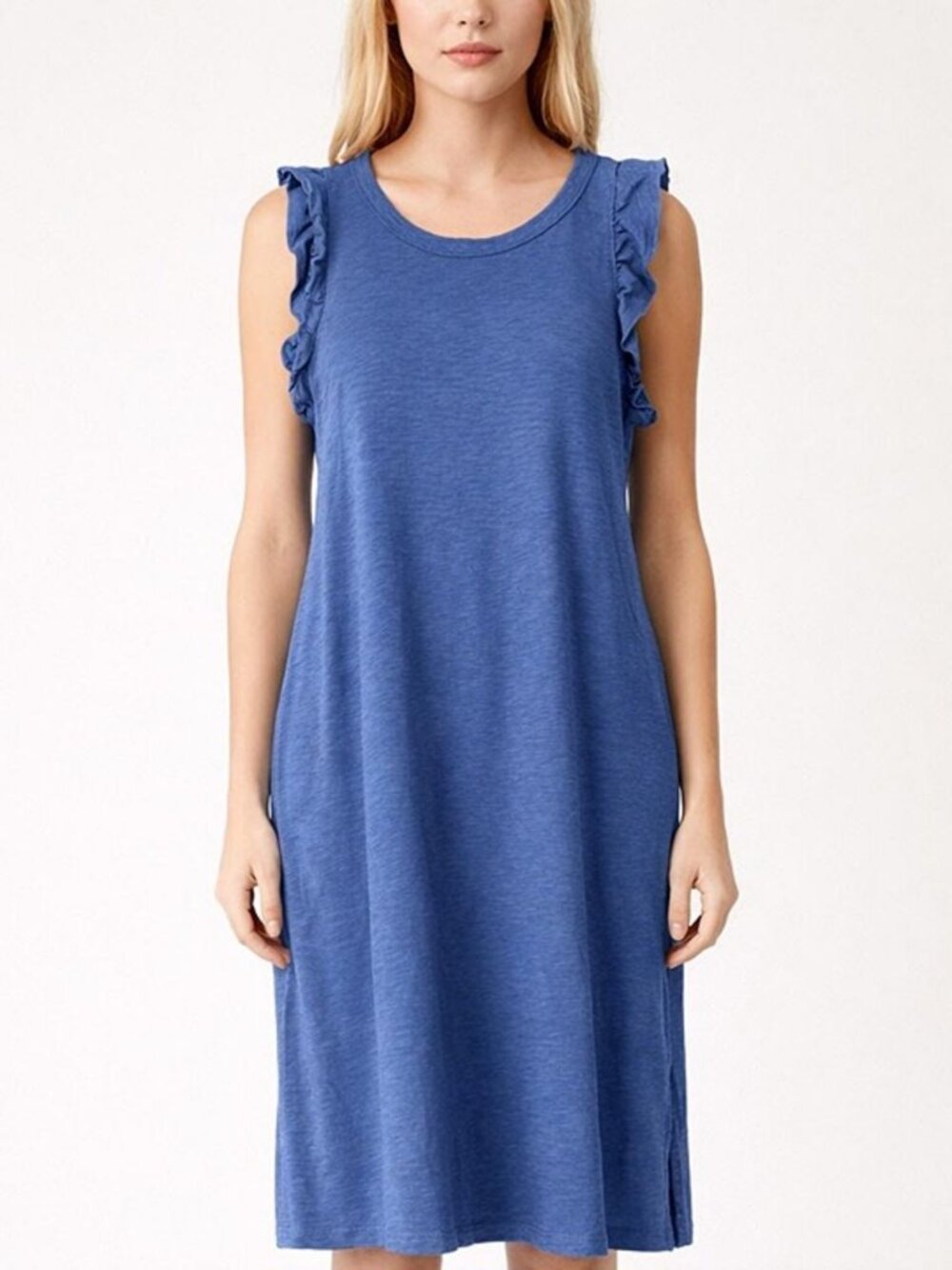 Blue Ruffle Sleeve Cotton